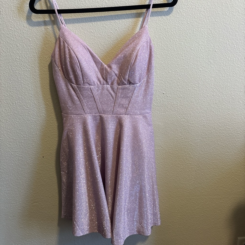 Sparkling Pink Spaghetti Strap Hoco Dress